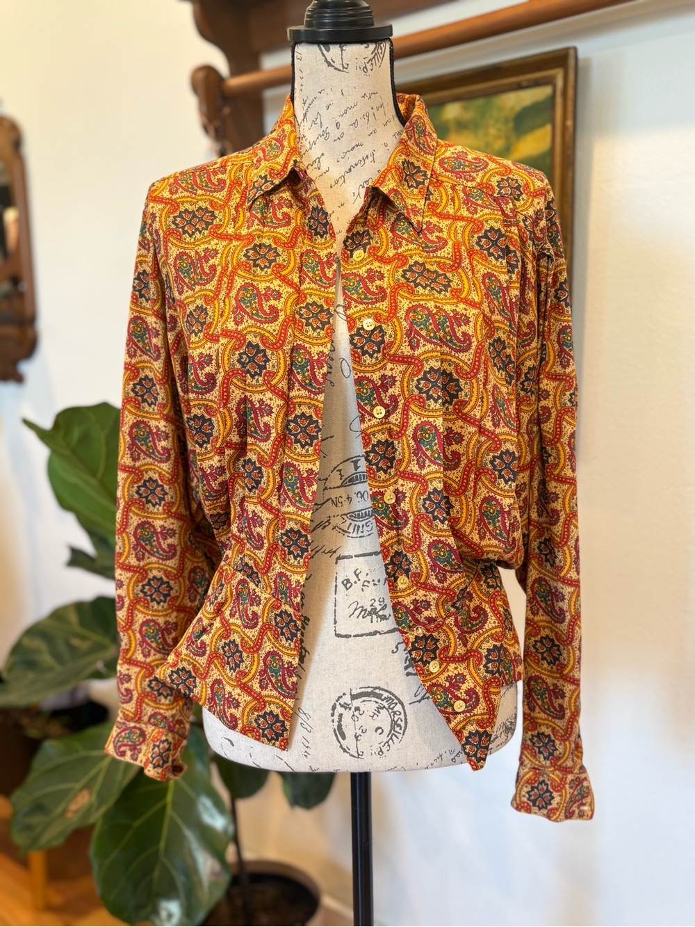 Vintage Liz Claiborne Paisley Blouse Button Front Boho